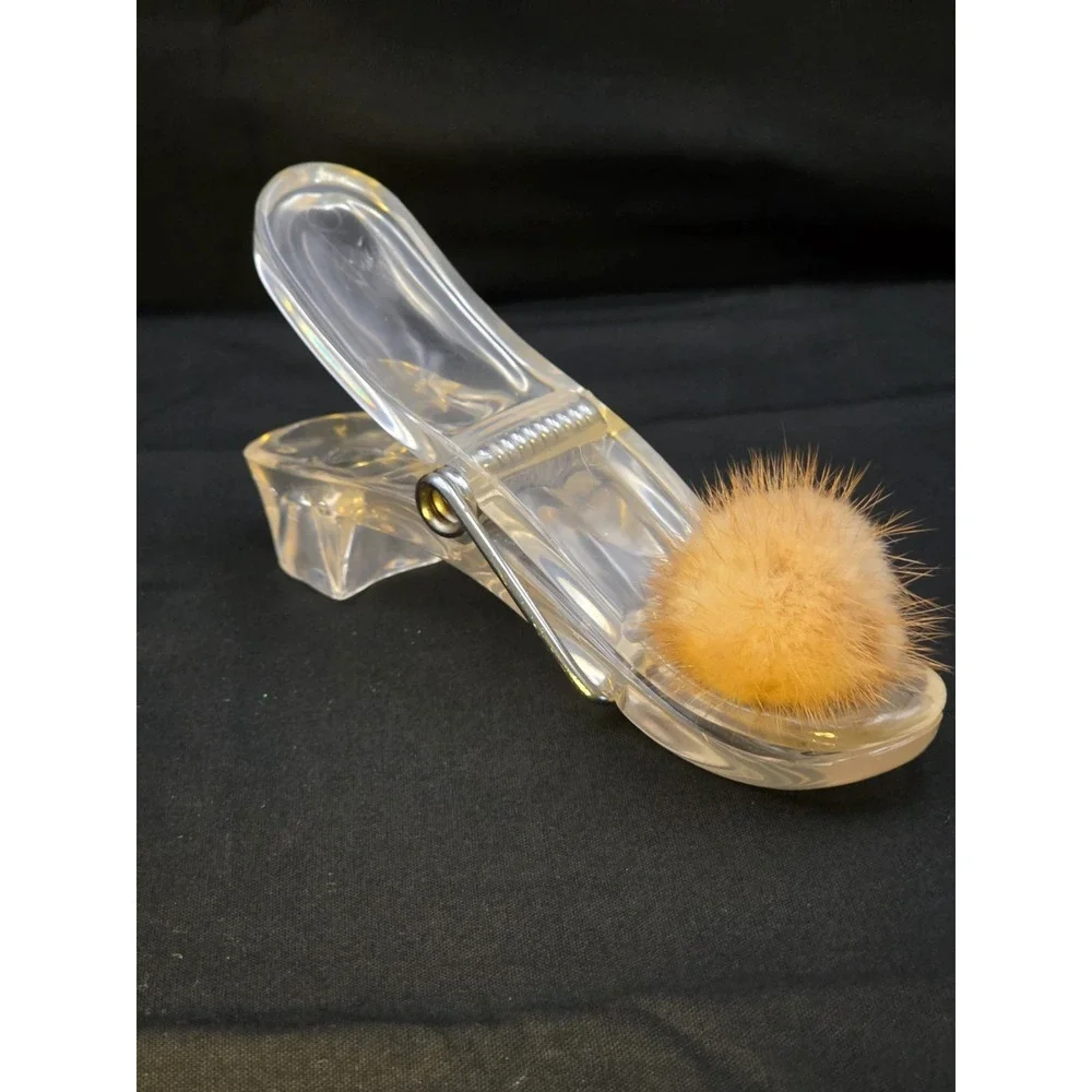 Vintage Clear Acrylic Shoe‎ Slipper Desk Letter Memo Holder Novelty Pompom